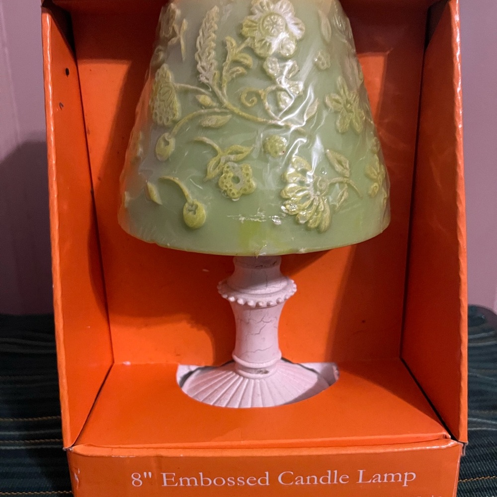 Green Embossed Floral Candle Lamp - Decorative Home Accent